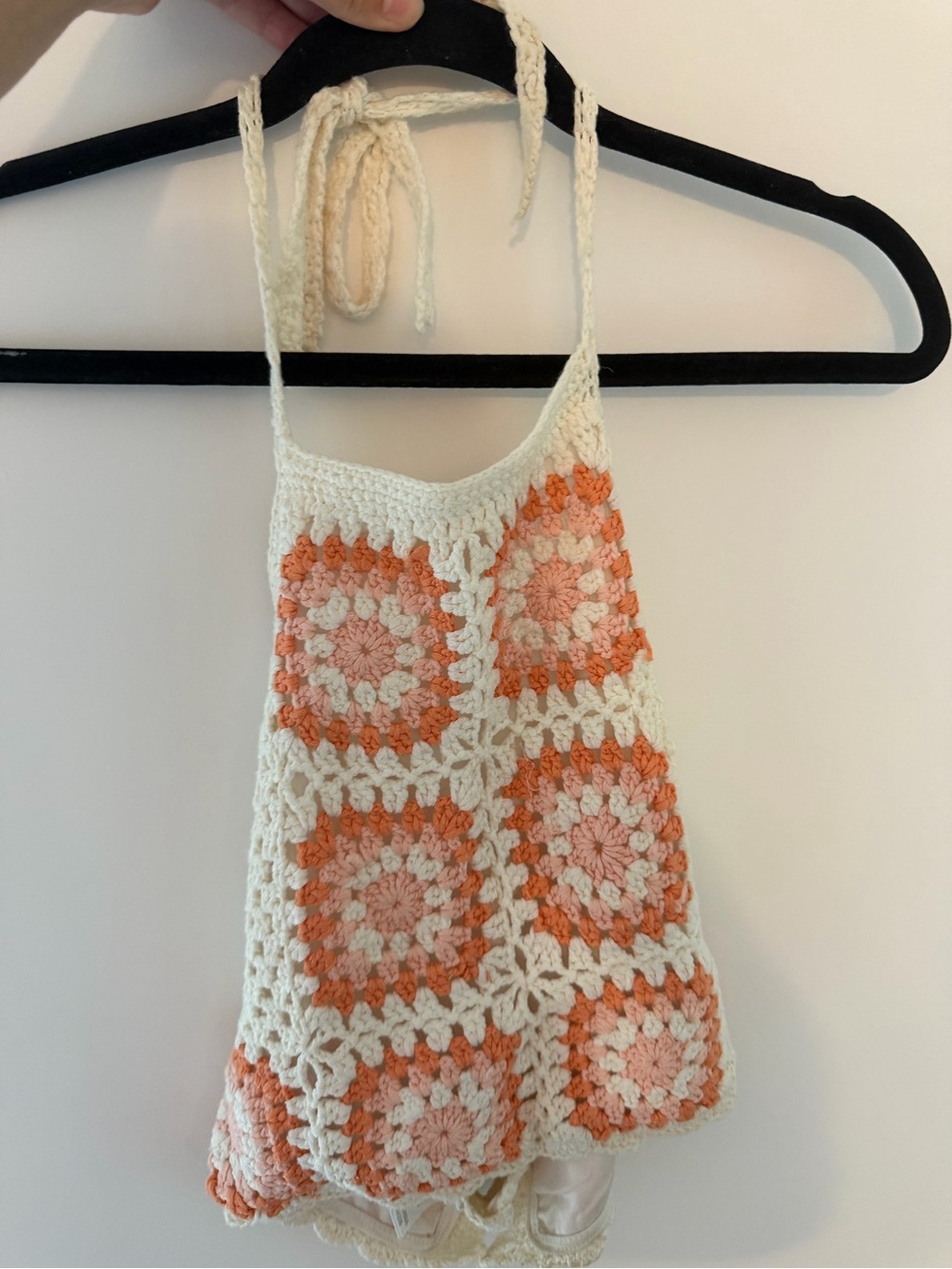 Show Me Your MuMu Crochet Halter Crop Top in Cream and Peach